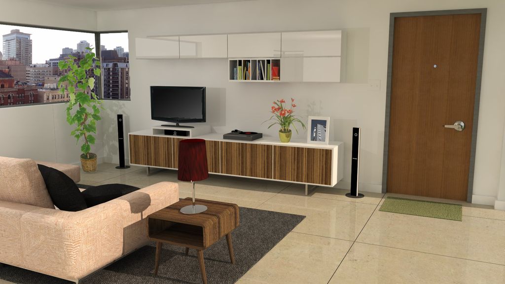 Living room design of a high-rise condo in Chicago