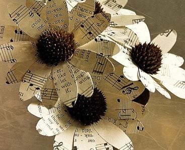 Flowers made of recycled music sheets. Utah.