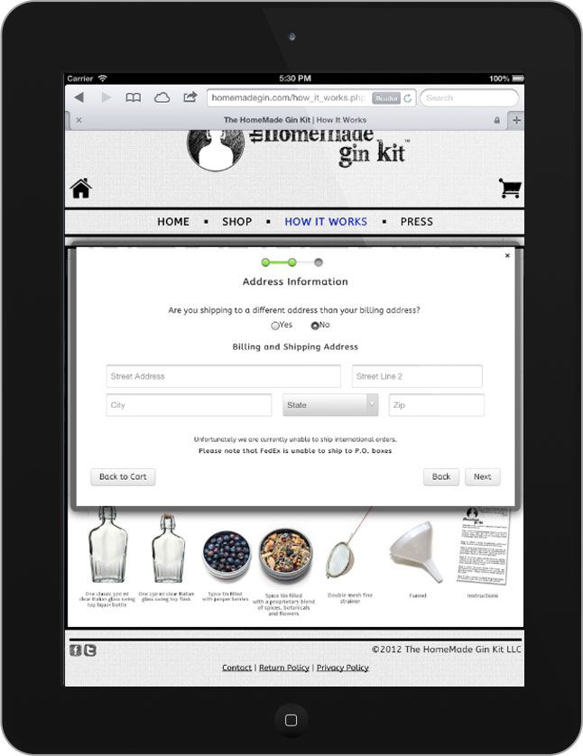 Tablet version of the shopping cart/check out proc