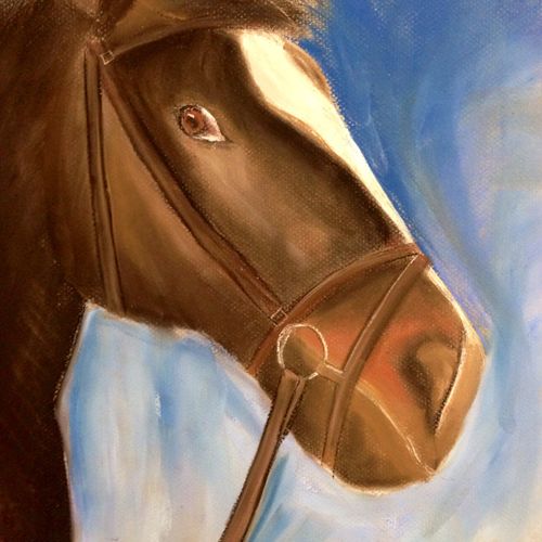 Pastel horse drawing by student age 12 age 13.