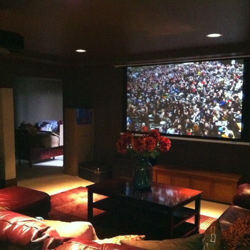 106 inch projection screen home theater.