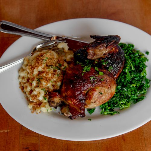 Roasted chicken, mac and cheese, sauteed kale