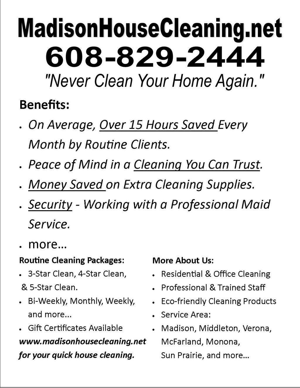 MadisonHouseCleaning.net Flyer