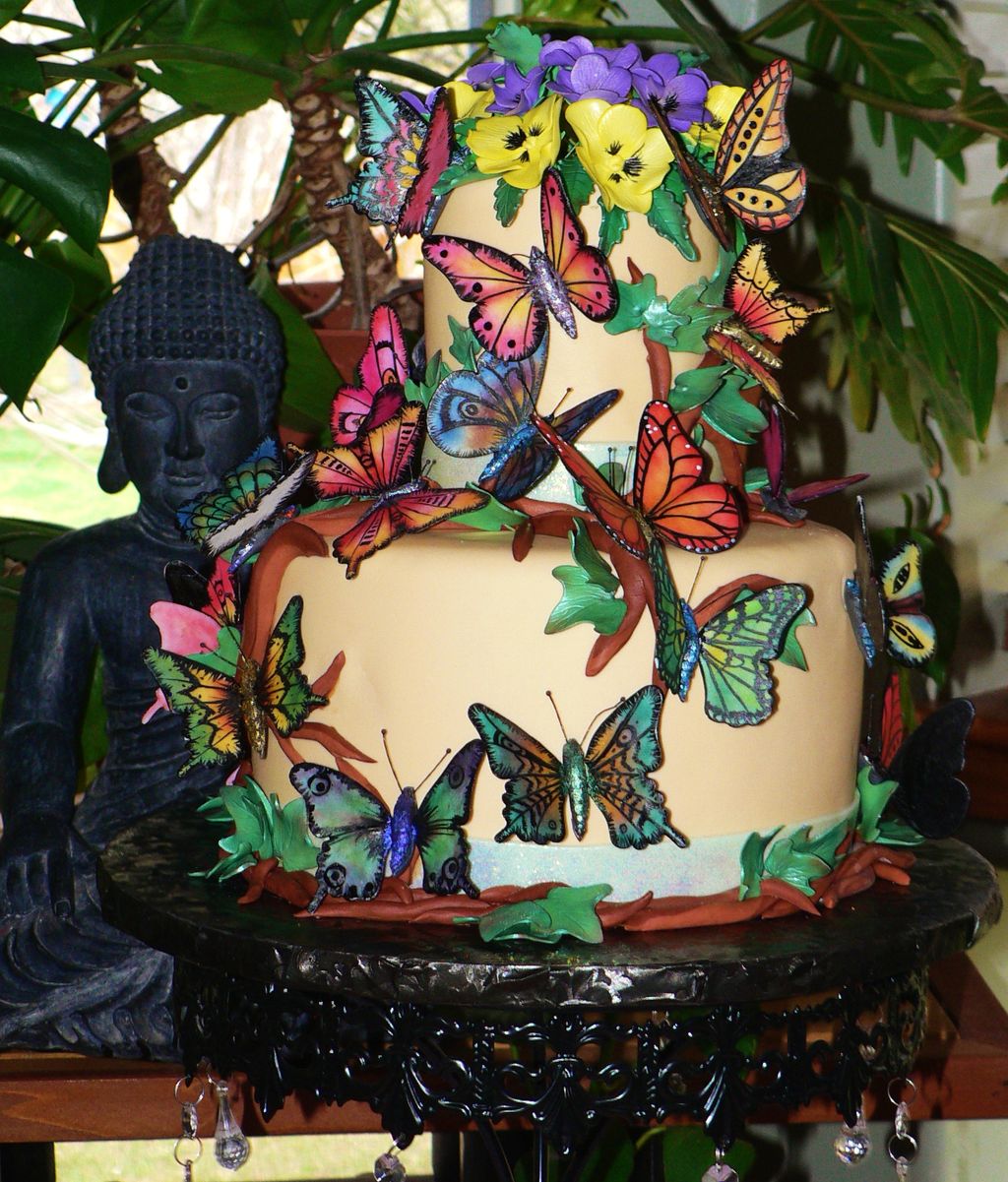 Two Tiered butterfly birthday cake! Each butterfly
