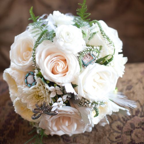 Ivory, blush bride bouquet with embellishments; Br