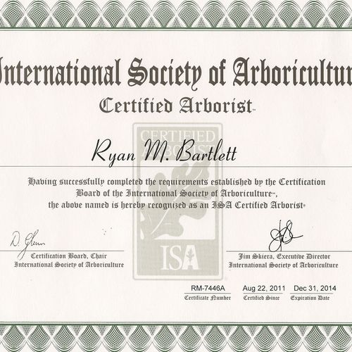 Ryan Bartlett, ISA Certified Arborist #RM-7446A