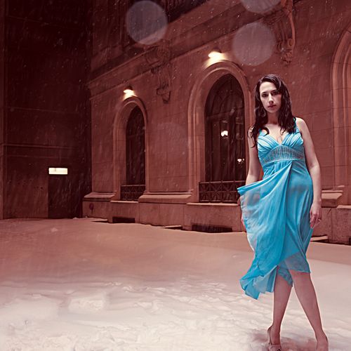 Outdoor snow fashion shoot downtown Raleigh