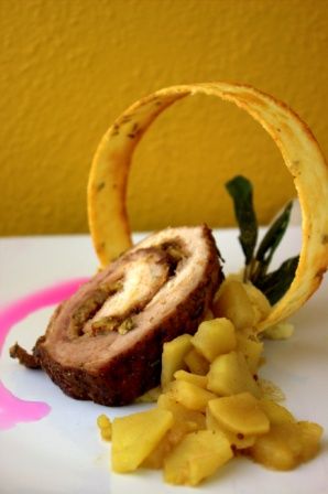 Wild flower rubbed Pork roulade with apple compote