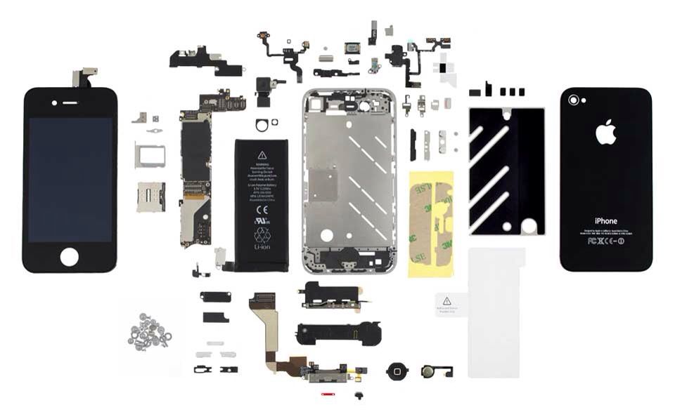Exploded view of an iPhone.