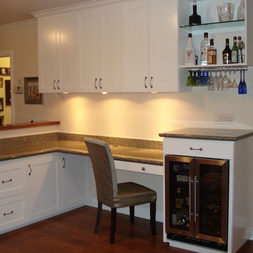 Built-In Office and Bar, White Lacquer Finish.