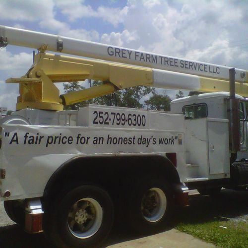 "Brutus", our 75' tall bucket truck.