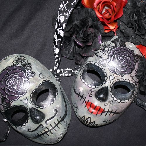 Pair of custom zombie sugar skull masks