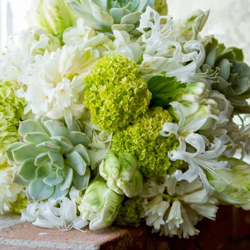White and green wedding bouquet.