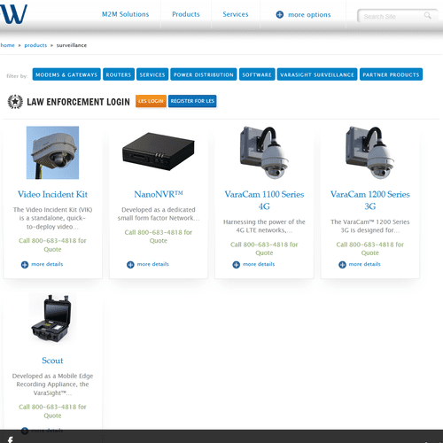 Product page for company products