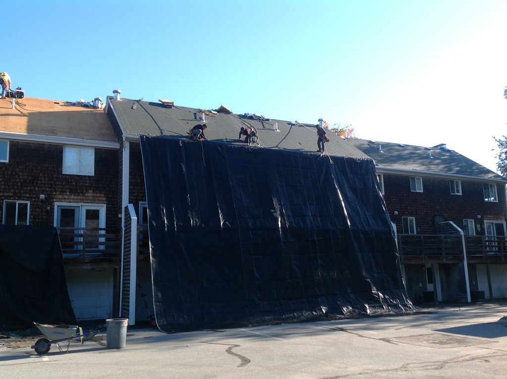 Setting up tarp for protection. Notice how everyon