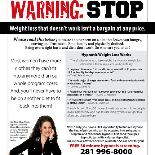 Weight Loss Ad for Hypnosis Clinic