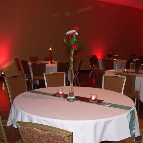 A wedding reception that included uplighting, at t
