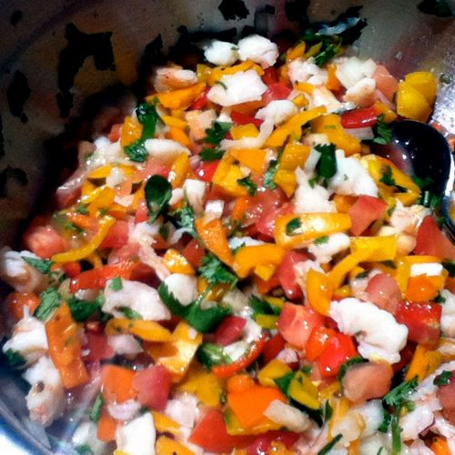 fresh shrimp and scallop ceviche with bell peppers