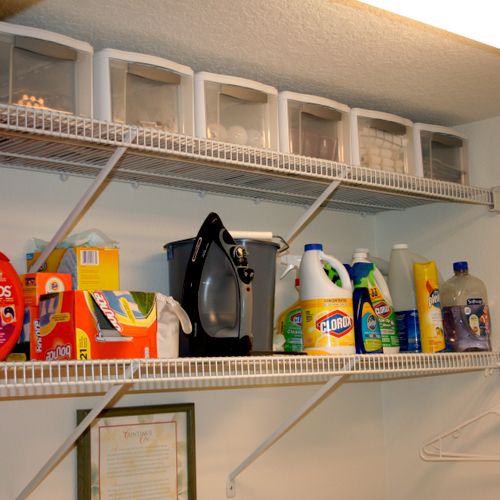 Laundry room shelf reconfigured to maximize storag