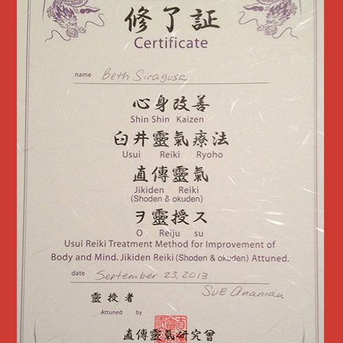 Jikiden Reiki Practitioner Official Certification 