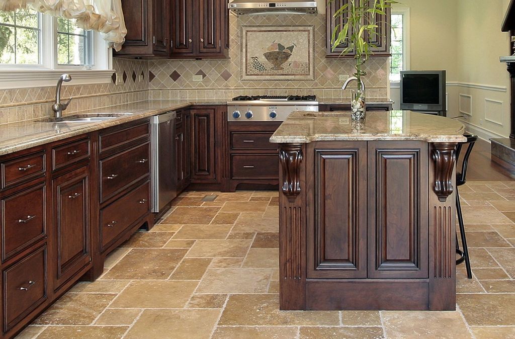3pc. Pattern Tumbled marble floor with 4" tumbled 