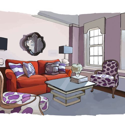 Radiant orchid transitional living room design