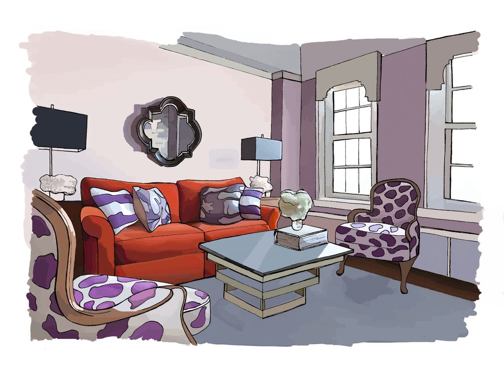 Radiant orchid transitional living room design