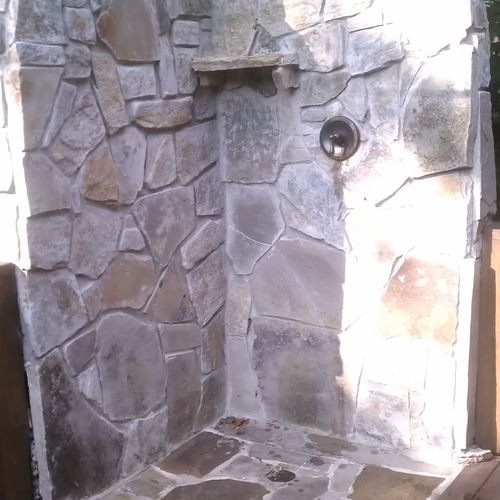 Custom double stone outdoor shower
