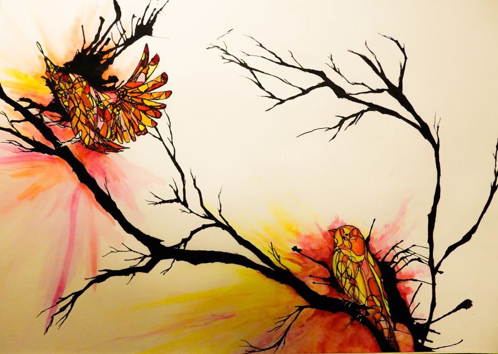 Watercolor and pen and ink.