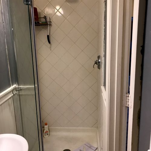 After installing the frameless shower door. 