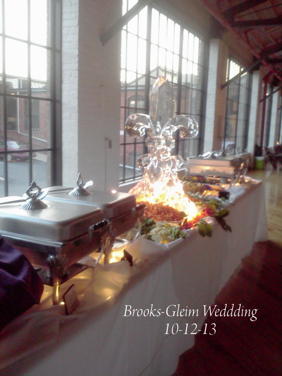 Ice Sculpture with Vegetable Display and Buffet
