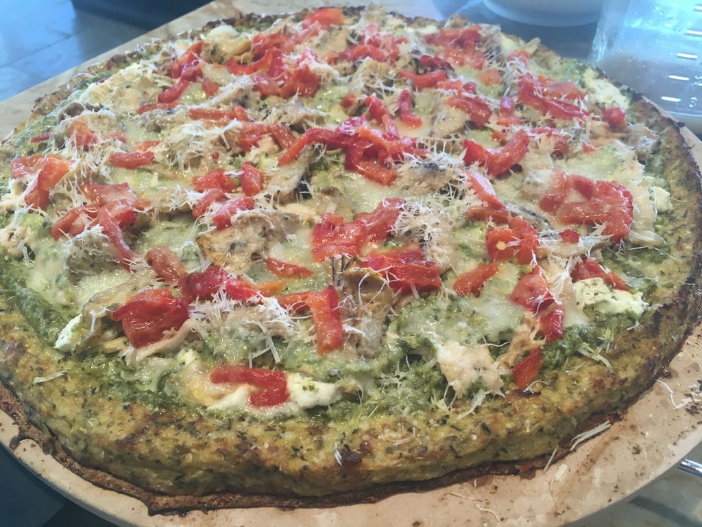 Cauliflower Crusted Vegetarian Pizza w/ Vegan Pest