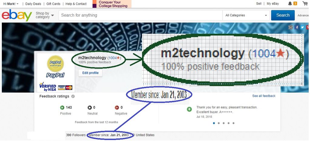 eBay rating! PayPal verified also!