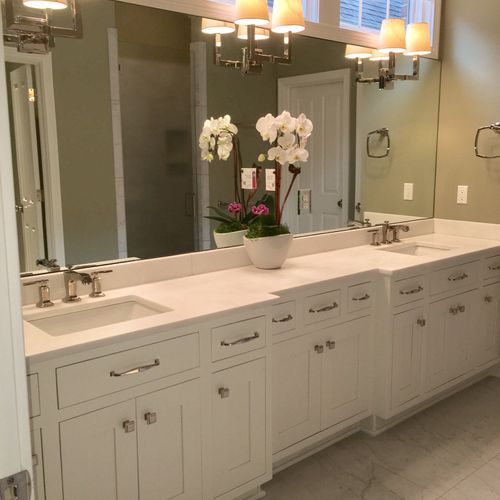 This total bathroom remodel featured a long custom