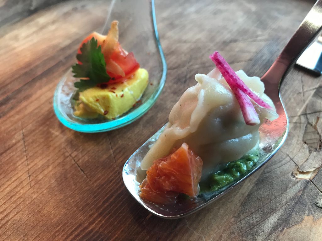 Two appetizers getting ready for a lucky guest's m