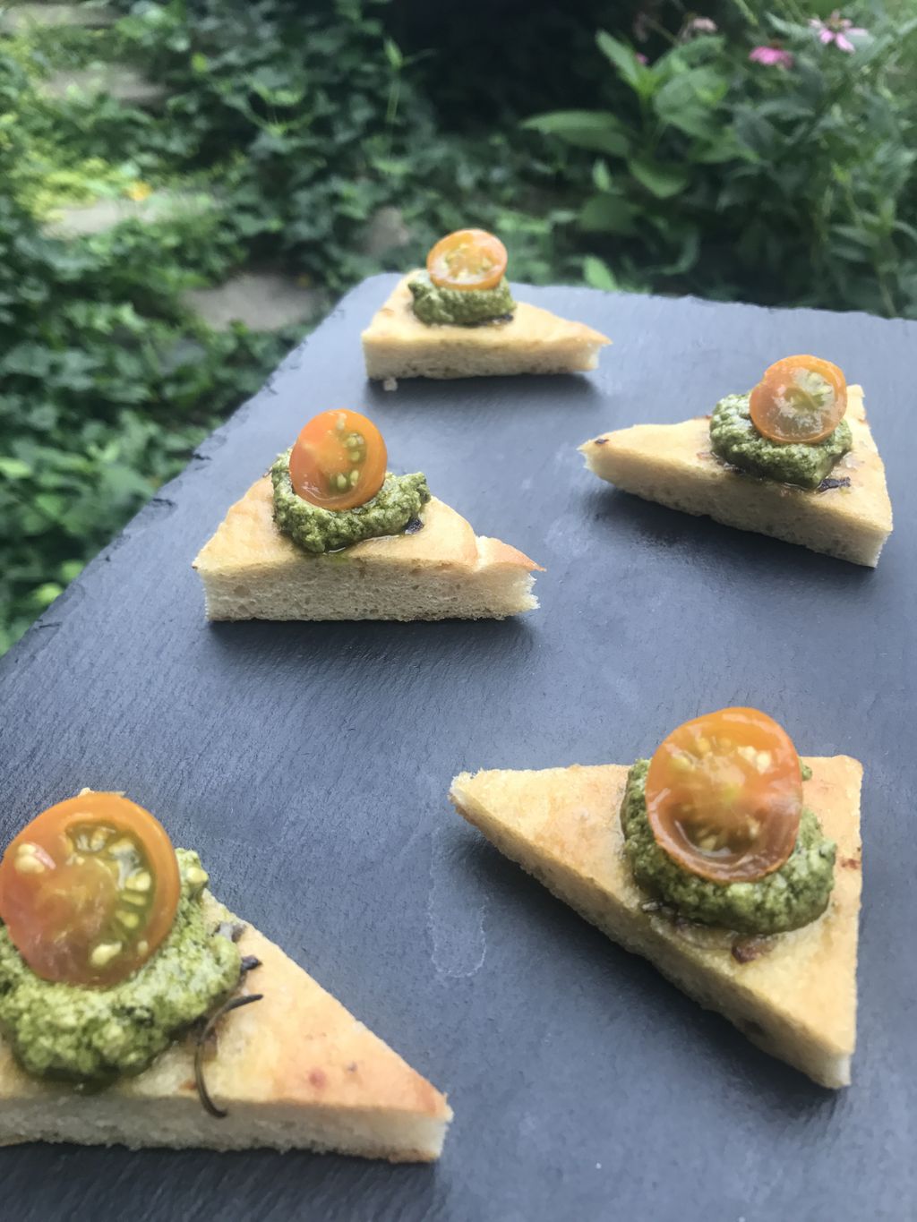 Perfect garden party bite: freshly baked flatbread