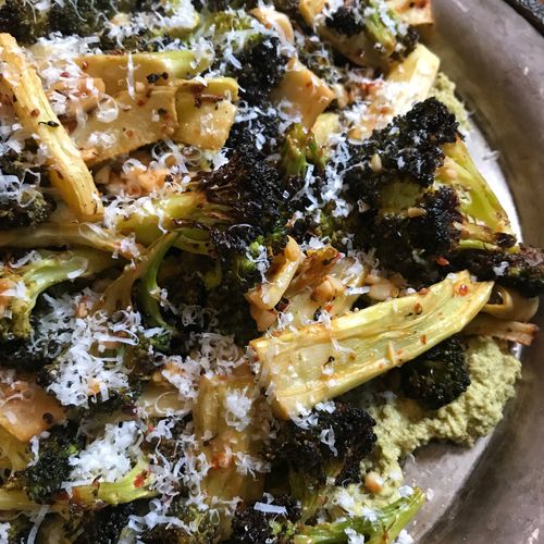 Stationary spread side dish- charred broccoli with