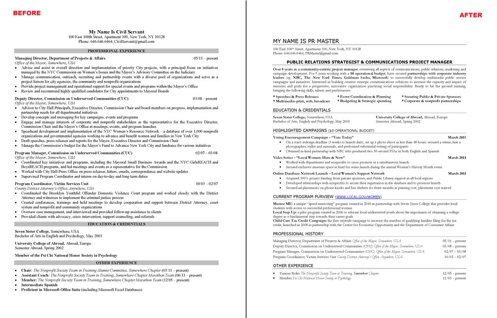 Government to Corporate Resume, before & after