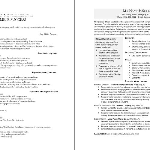 Finance Resume, before & after