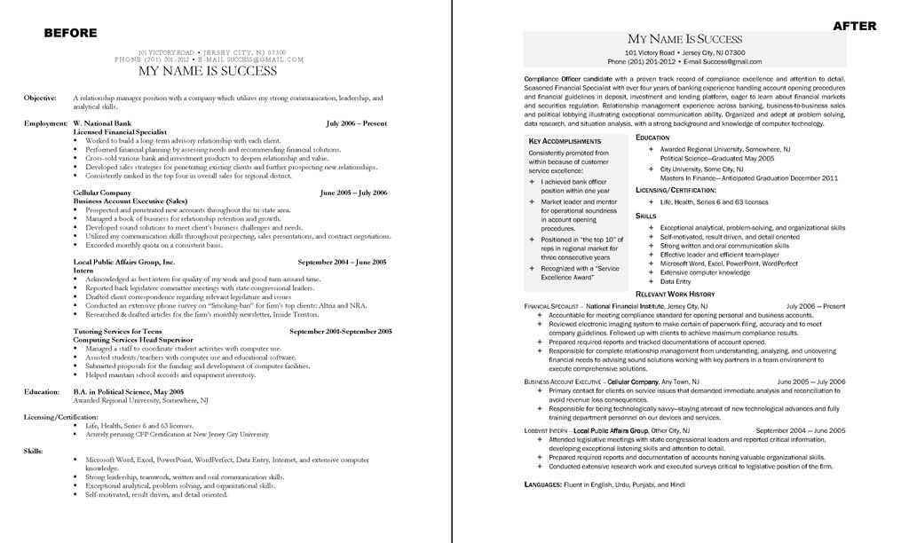 Finance Resume, before & after