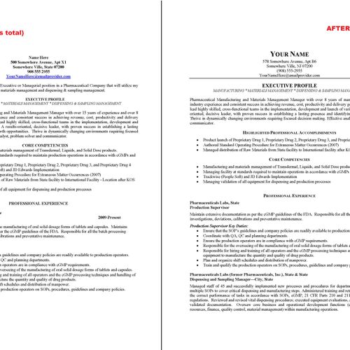 Pharmaceutical Resume, before & after