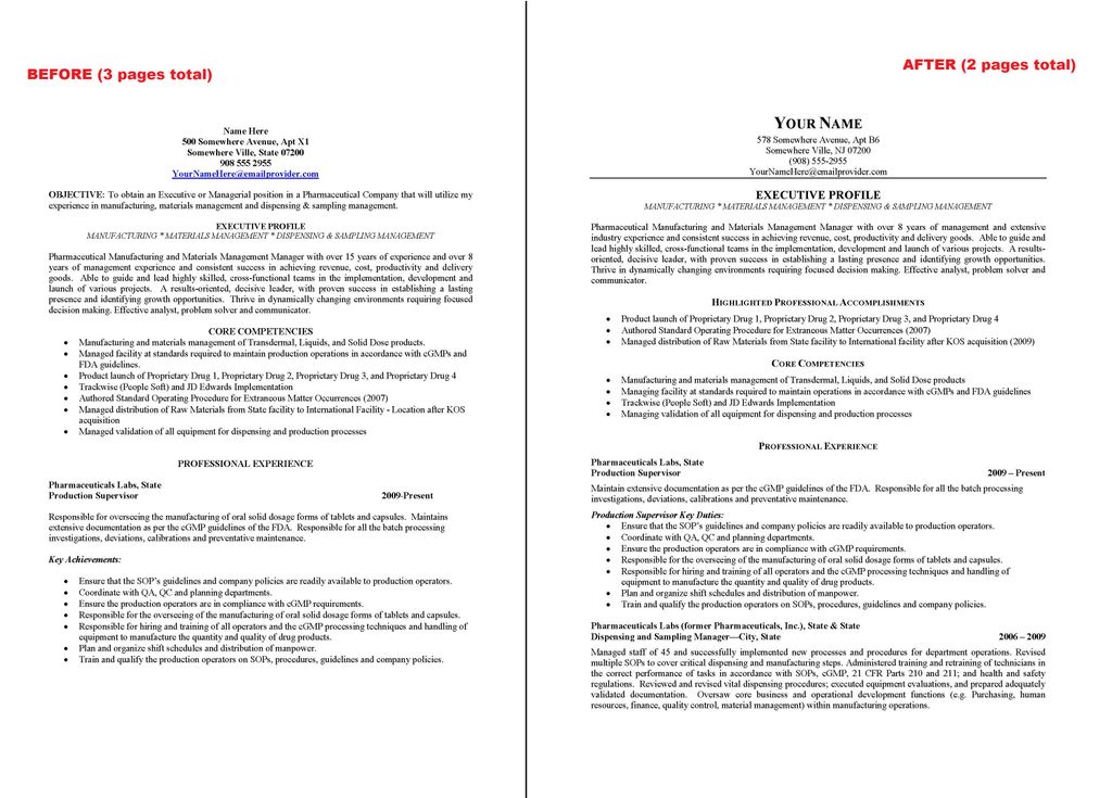 Pharmaceutical Resume, before & after