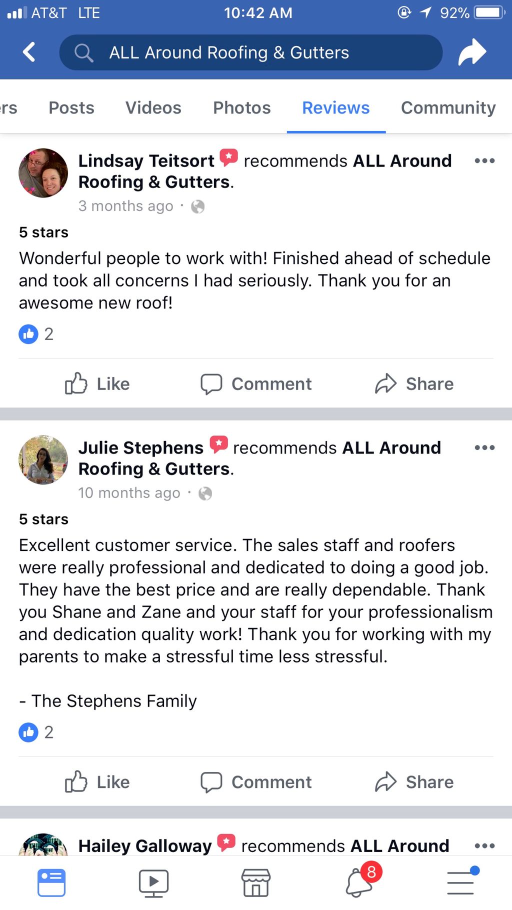 Some reviews from Facebook. 