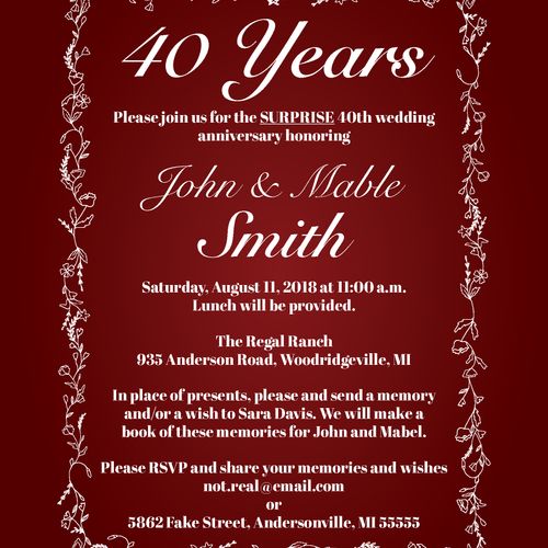 A 40th anniversary celebration invitation.