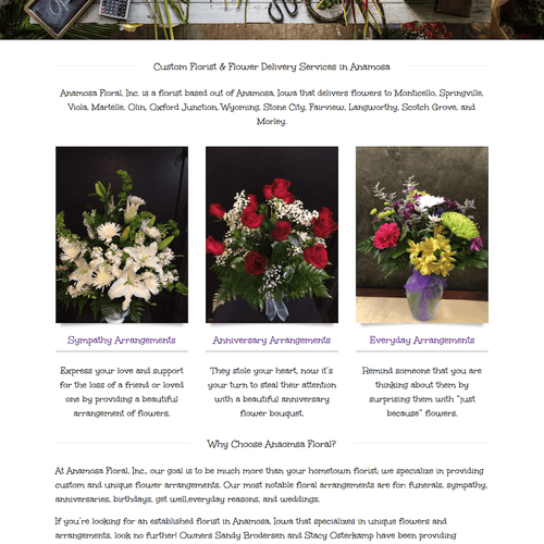 Landing page for a floral website.