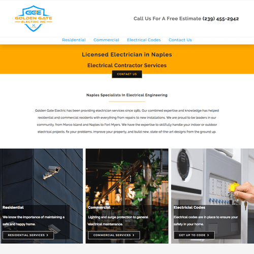 Landing page for an electricians website.
