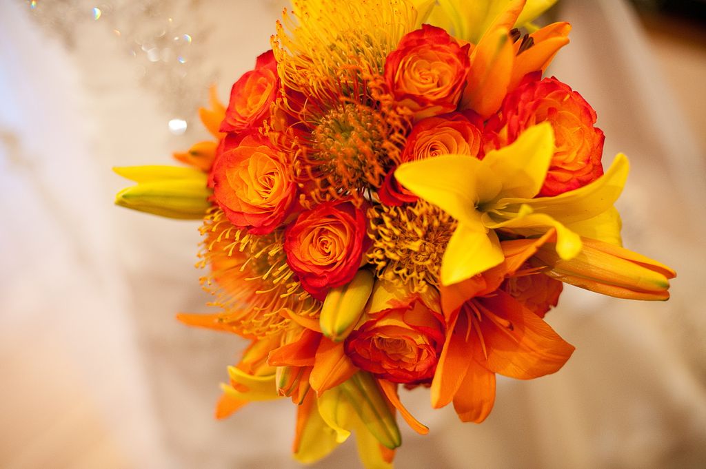 Gorgeous bridal bouquet of tropical flowers for a 