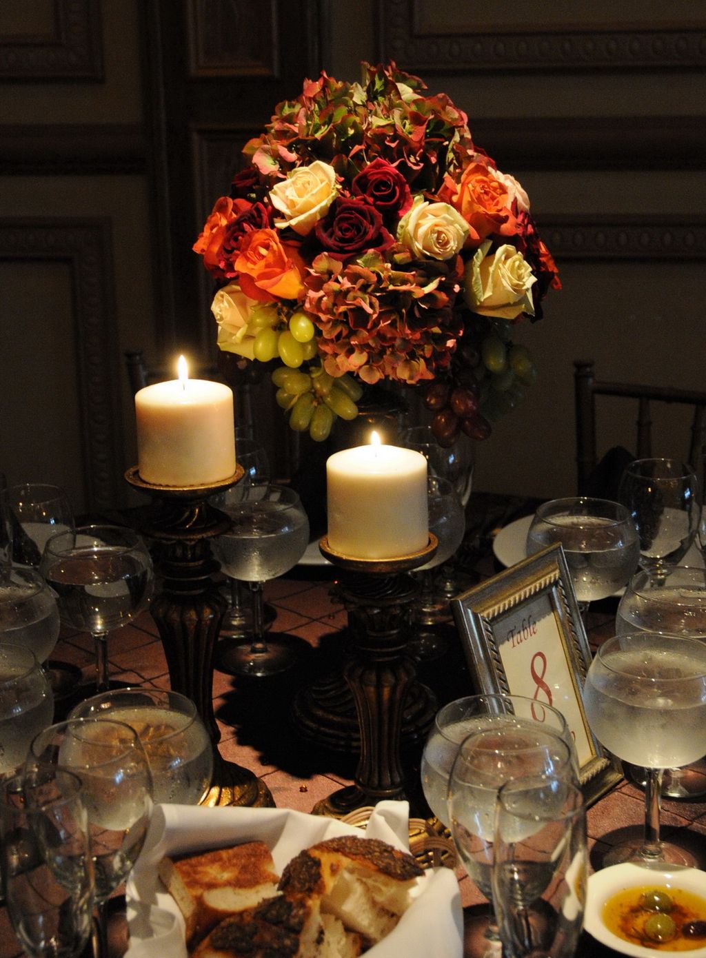 Reception table centerpieces for a Tuscan Themed W