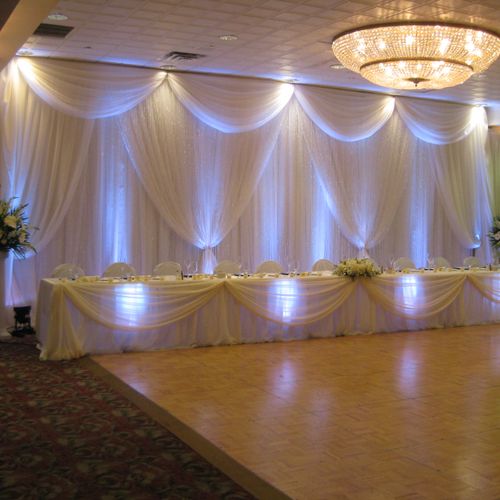 Beautiful Ivory Wedding Backdrop & 24ft Head Table