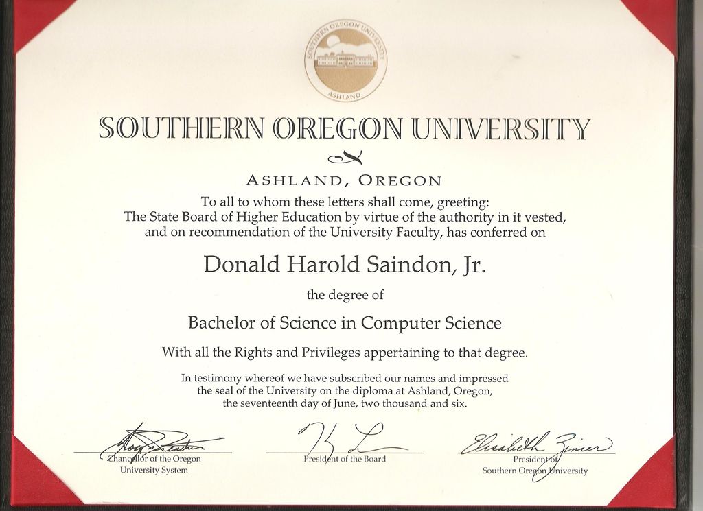 Donny's Degree in Computer Science from Southern O